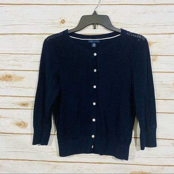 Tommy Hilfiger women’s navy button sweater size M - Picture 1 of 5